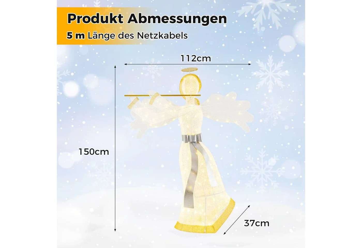 COSTWAY Weihnachtsfigur LED Weihnachtsengel 150cm hoch - Bild 4
