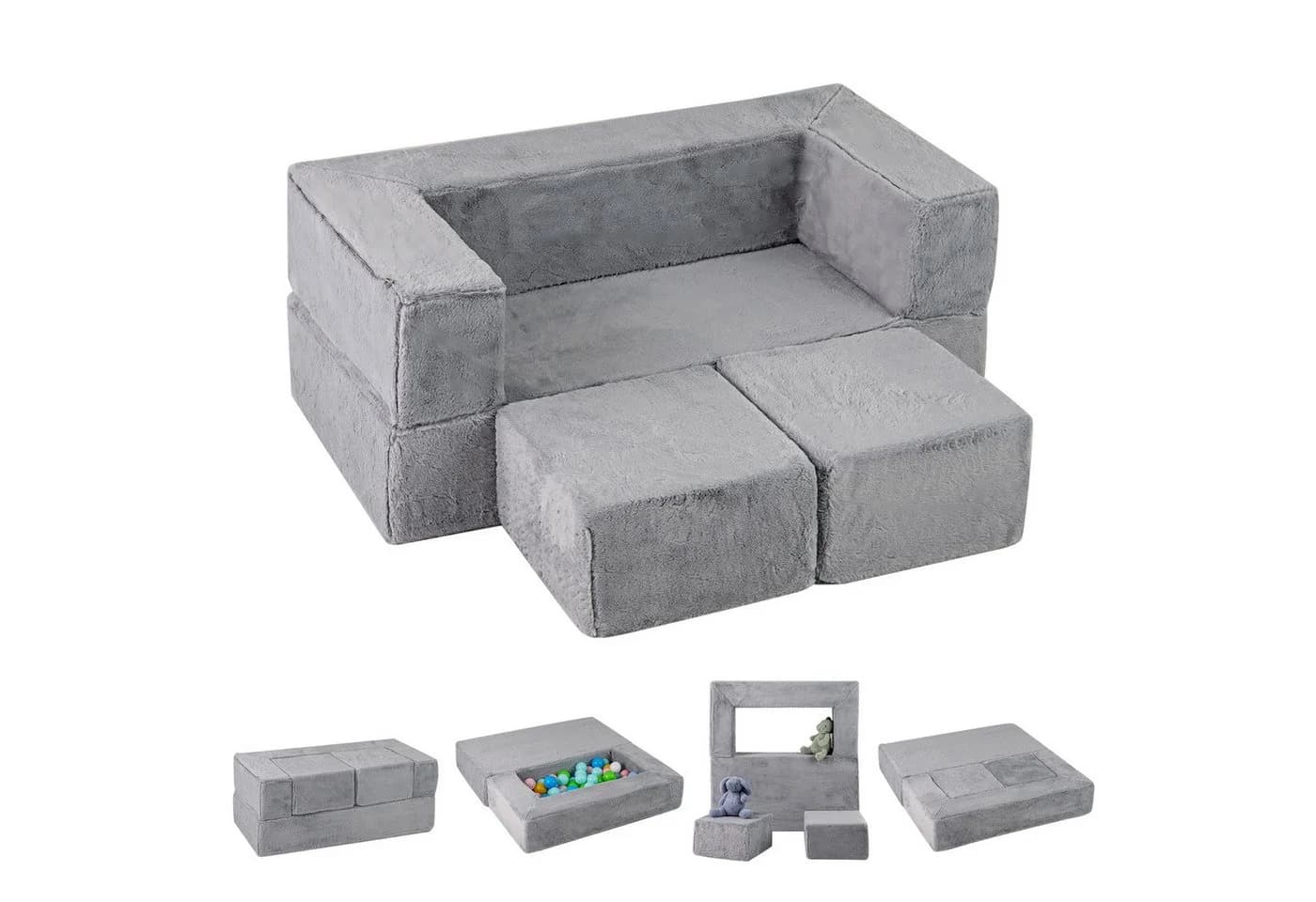 COSTWAY Kindersofa Modulares Spielsofa für 2 Kinder Grau - Bild 2
