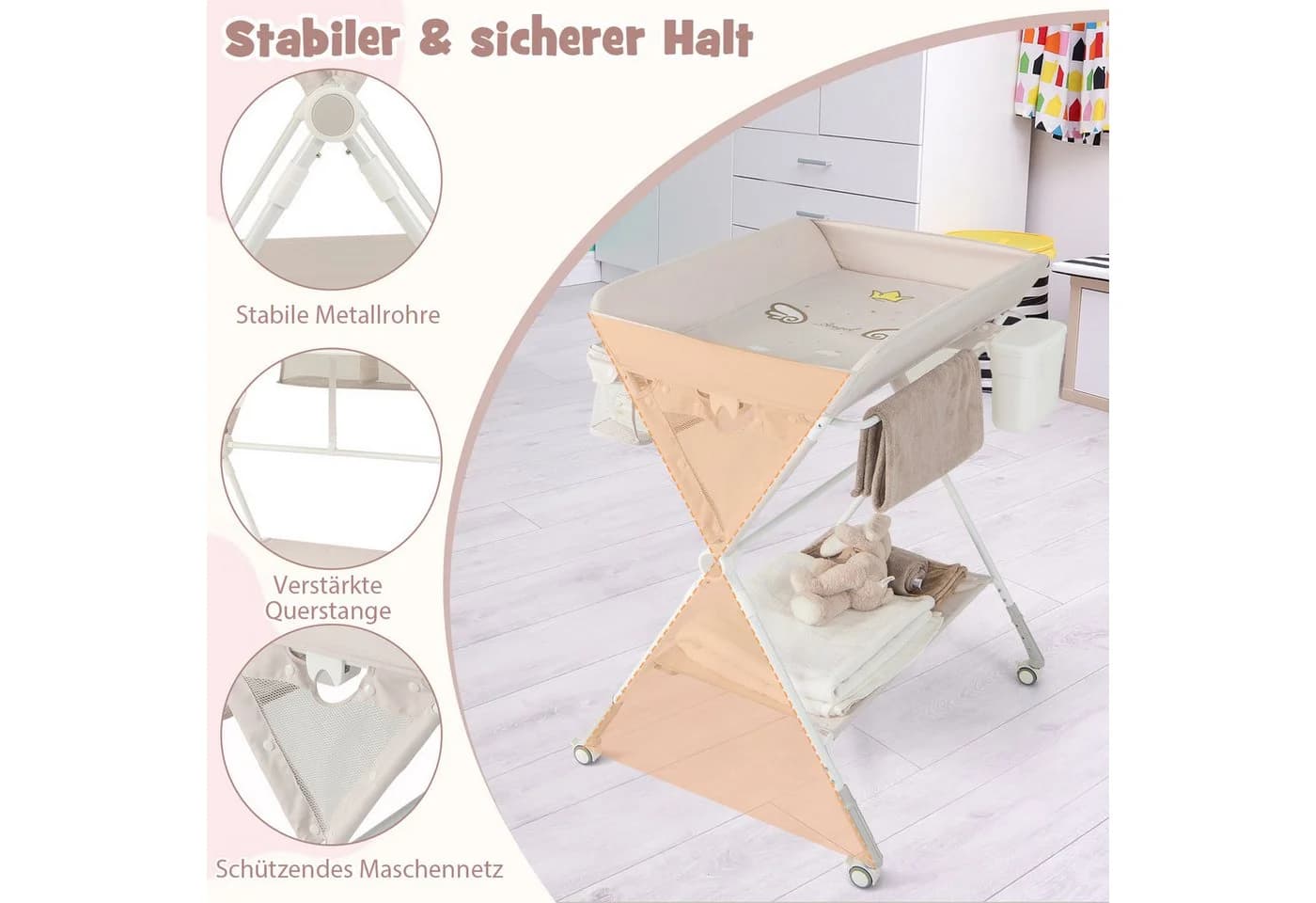 COSTWAY Wickeltisch 3in1 Wickelkommode Beige Klappbar - Bild 4