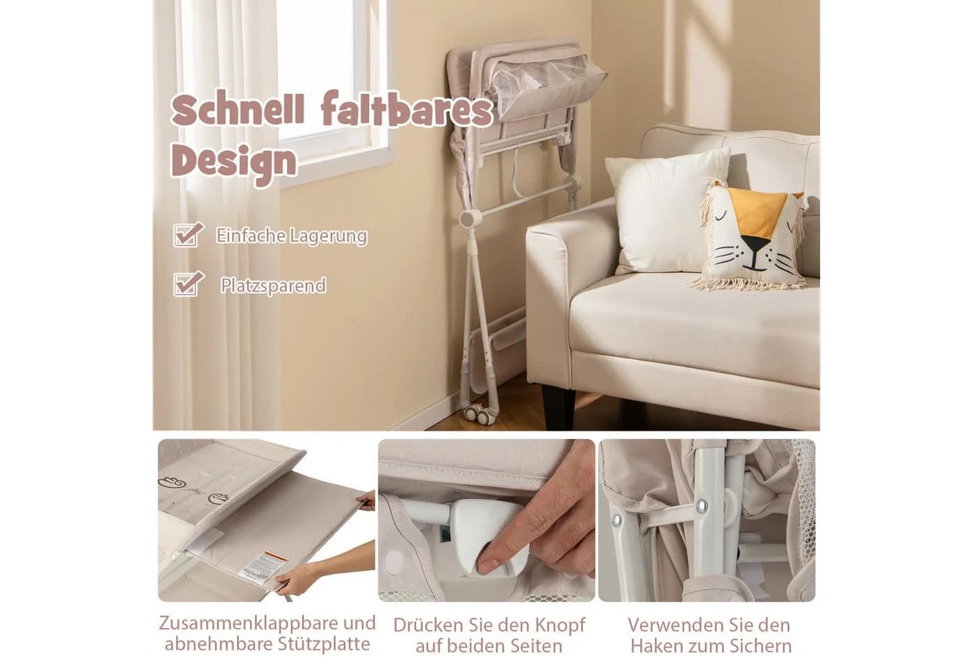 COSTWAY Wickeltisch 3in1 Wickelkommode Beige Klappbar - Bild 5