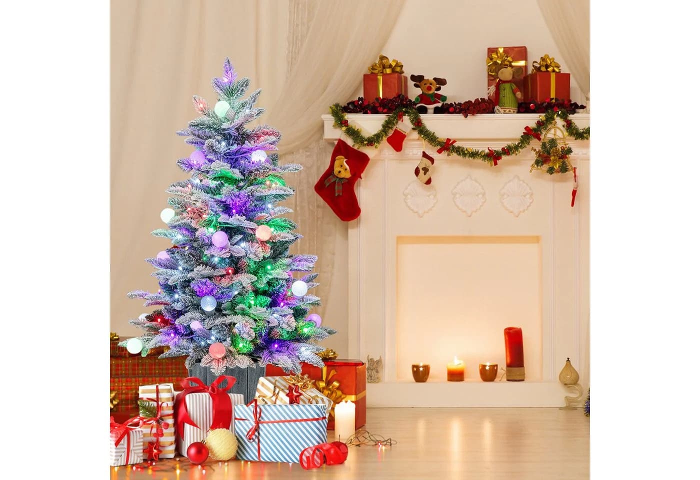 COSTWAY Künstlicher Weihnachtsbaum 100cm 80 mehrfarbige LEDs 148 Spitzen