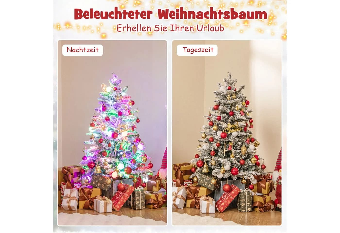 COSTWAY Künstlicher Weihnachtsbaum 100cm 80 mehrfarbige LEDs 148 Spitzen - Bild 4