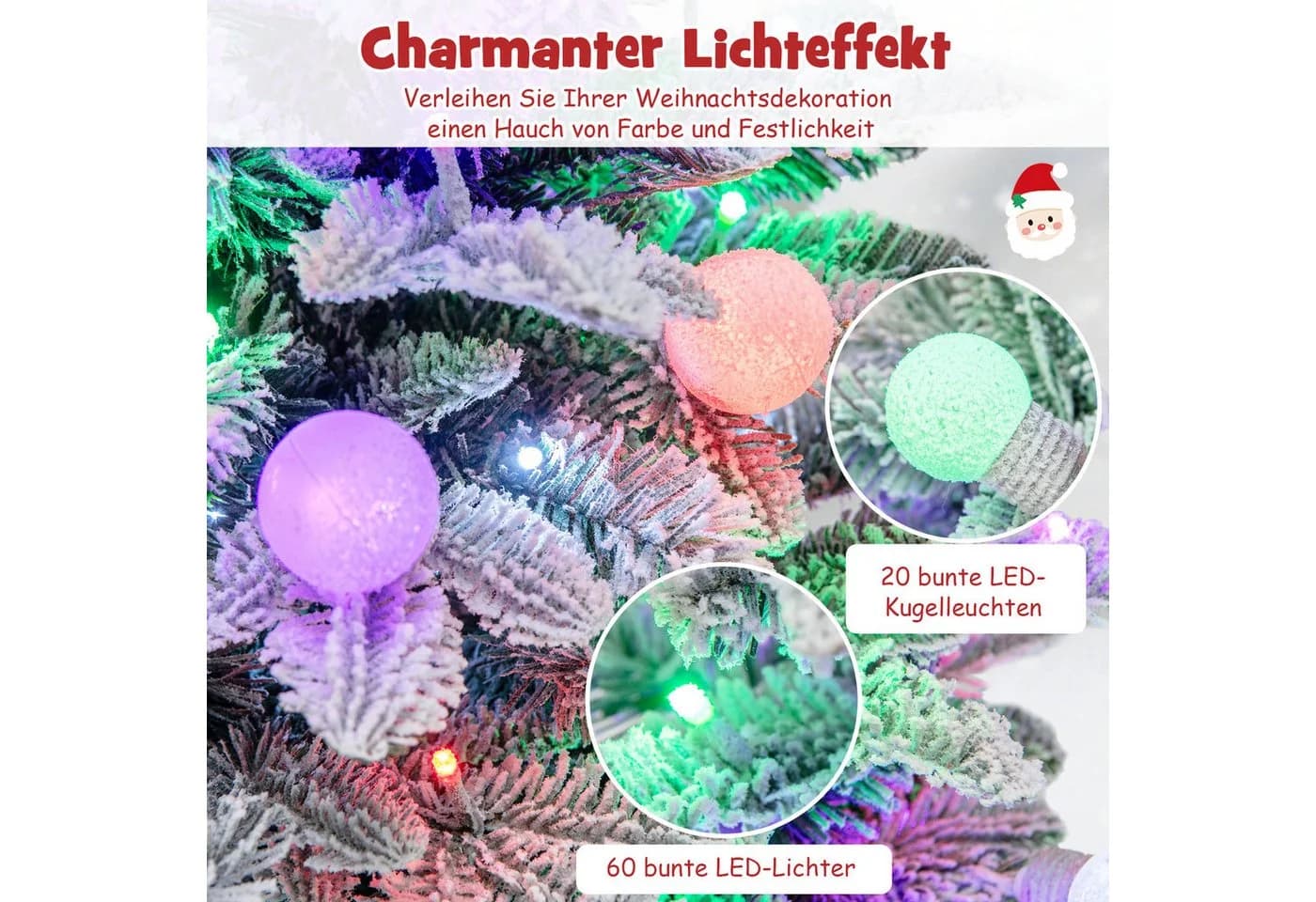 COSTWAY Künstlicher Weihnachtsbaum 100cm 80 mehrfarbige LEDs 148 Spitzen - Bild 5