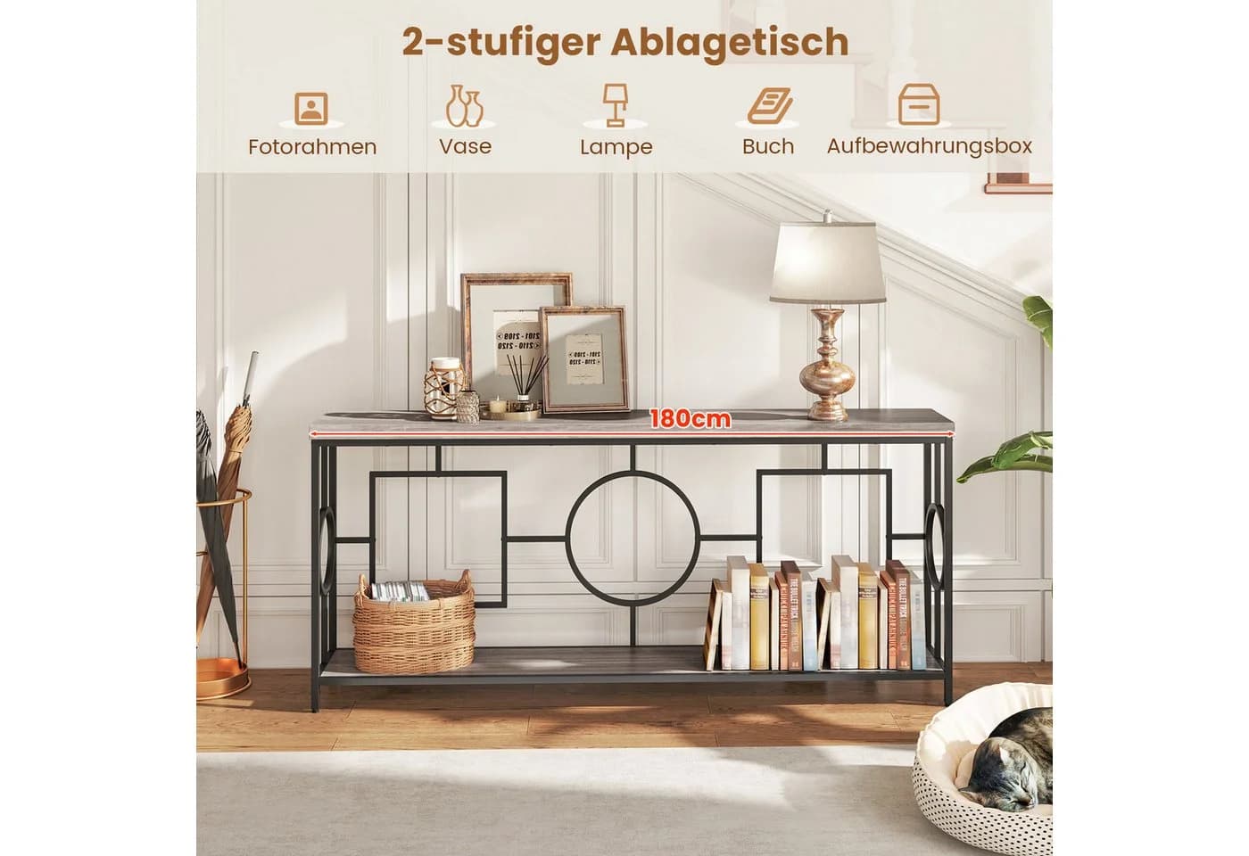 COSTWAY Konsolentisch schmal 180cm Flurtisch Metallgestell - Bild 3