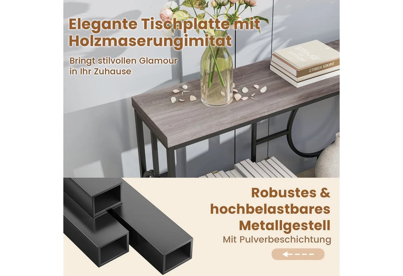 COSTWAY Konsolentisch schmal 180cm Flurtisch Metallgestell - Bild 4