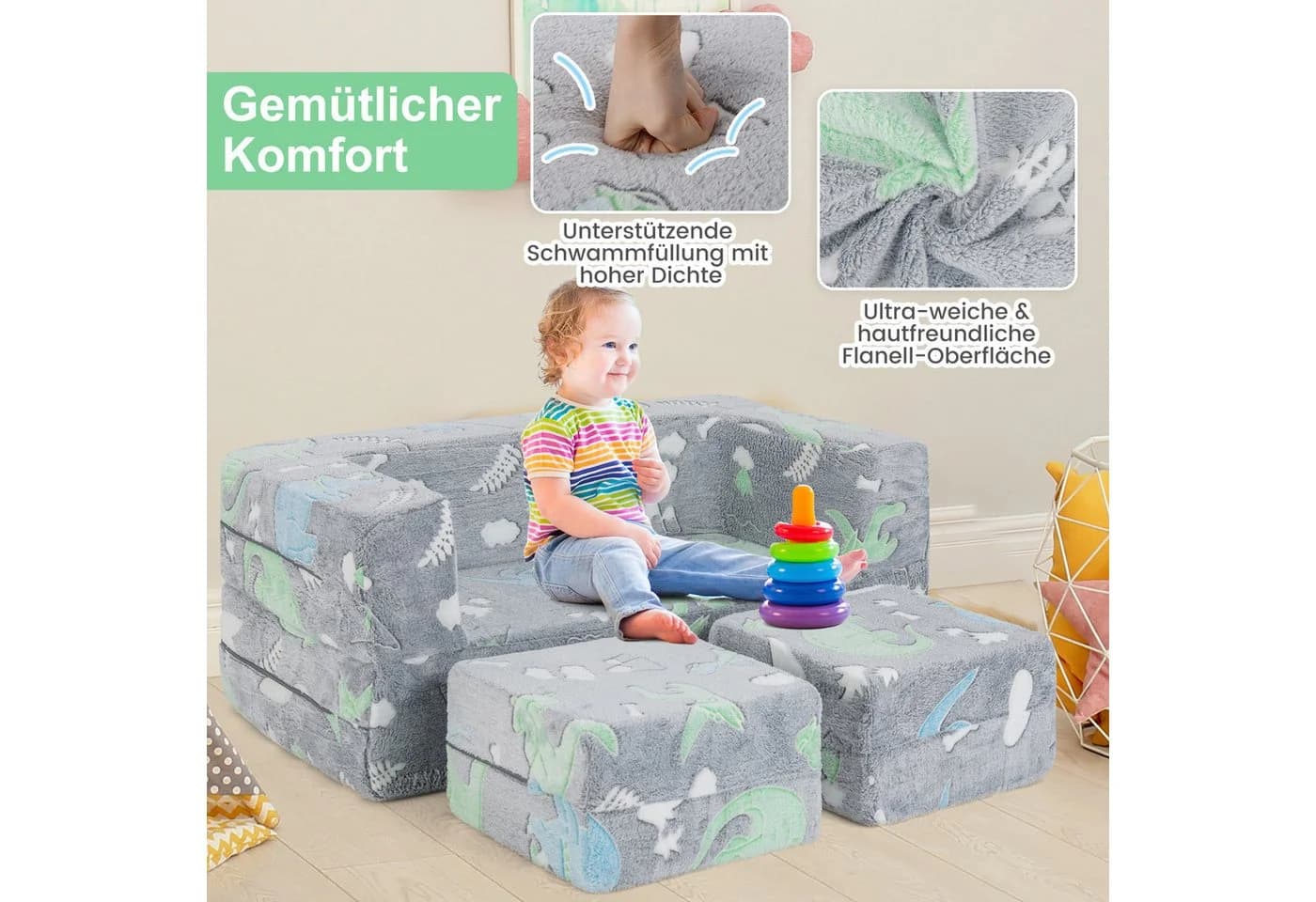 COSTWAY Kindersofa Grauer Dinosaurier/Regenbogen-Einhorn - Bild 4