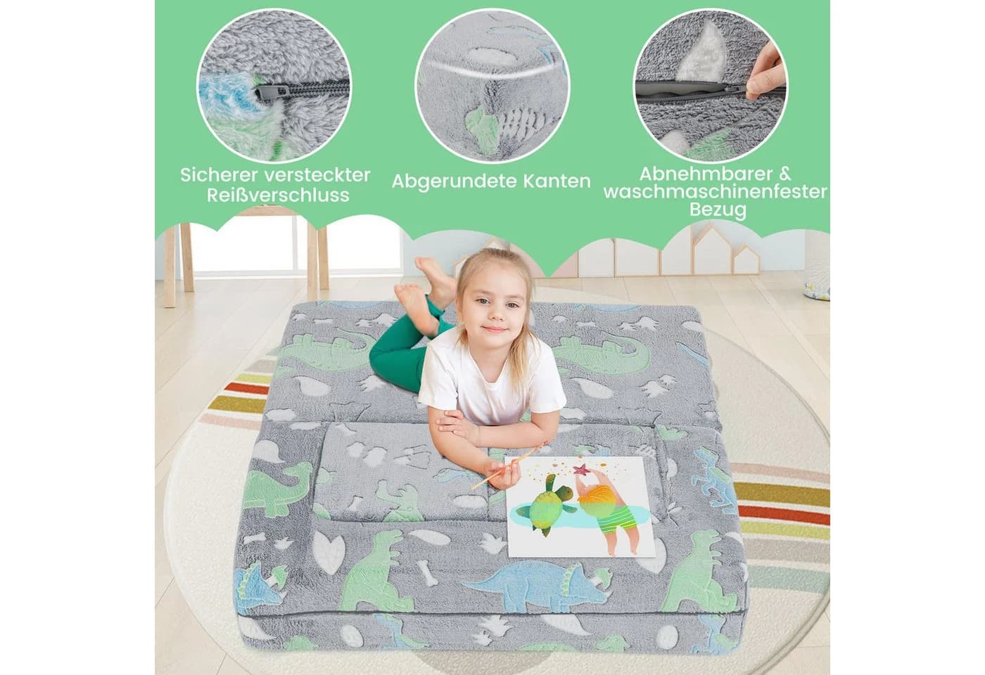 COSTWAY Kindersofa Grauer Dinosaurier/Regenbogen-Einhorn - Bild 5