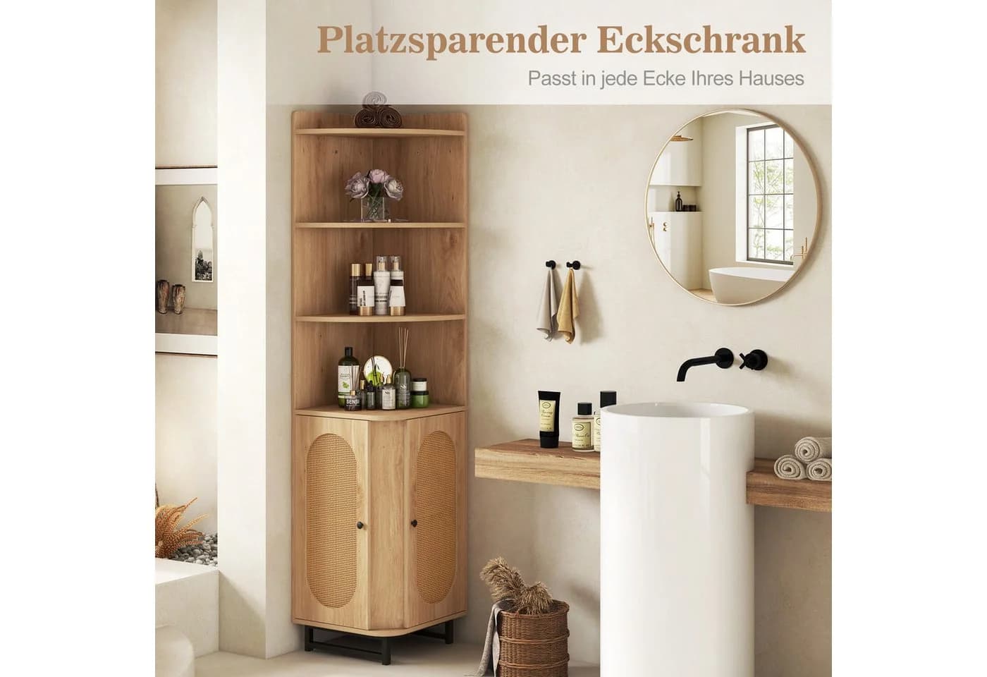 COSTWAY Bücherregal Eckregal 172cm Hochschrank mit 4 Regalen beige