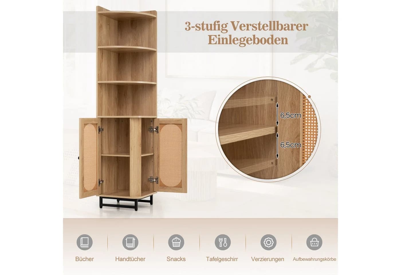 COSTWAY Bücherregal Eckregal 172cm Hochschrank mit 4 Regalen beige - Bild 5