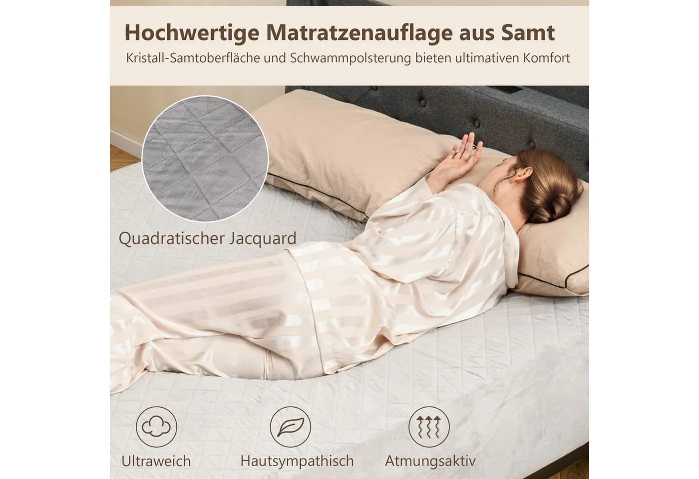 COSTWAY Matratzenschoner Grau mit Schwammpolsterung - Bild 4