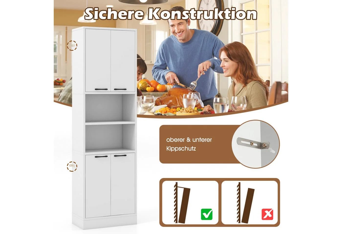 KOMFOTTEU Buffetschrank 4 Türen Schwarz/Weiß Vorratsschrank - Bild 3