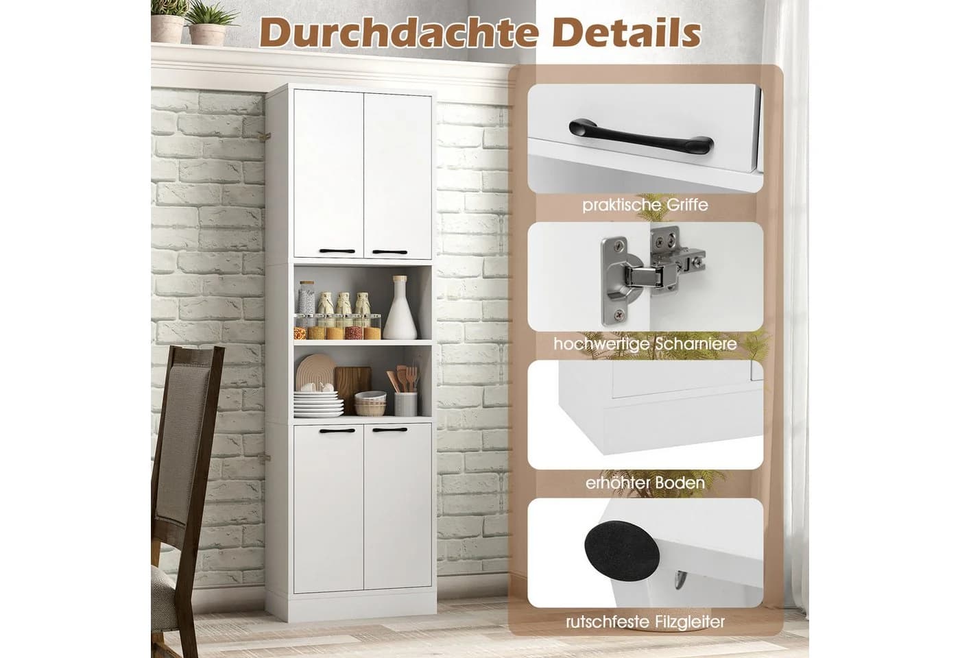 KOMFOTTEU Buffetschrank 4 Türen Schwarz/Weiß Vorratsschrank - Bild 4