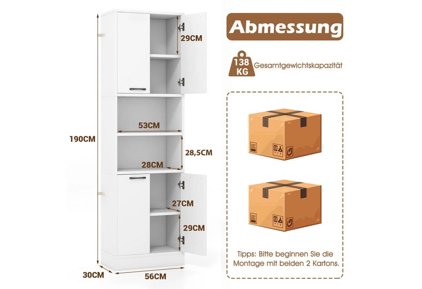 KOMFOTTEU Buffetschrank 4 Türen Schwarz/Weiß Vorratsschrank - Bild 5