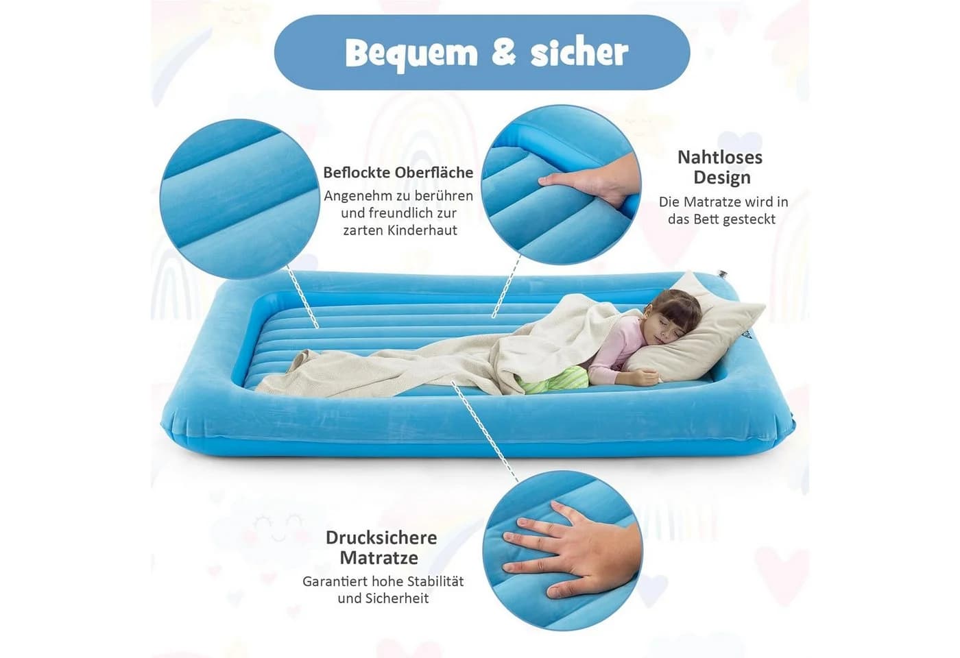 KOMFOTTEU Kinderluftbett 2-in-1 mit Pumpe Blau/Grau - Bild 3