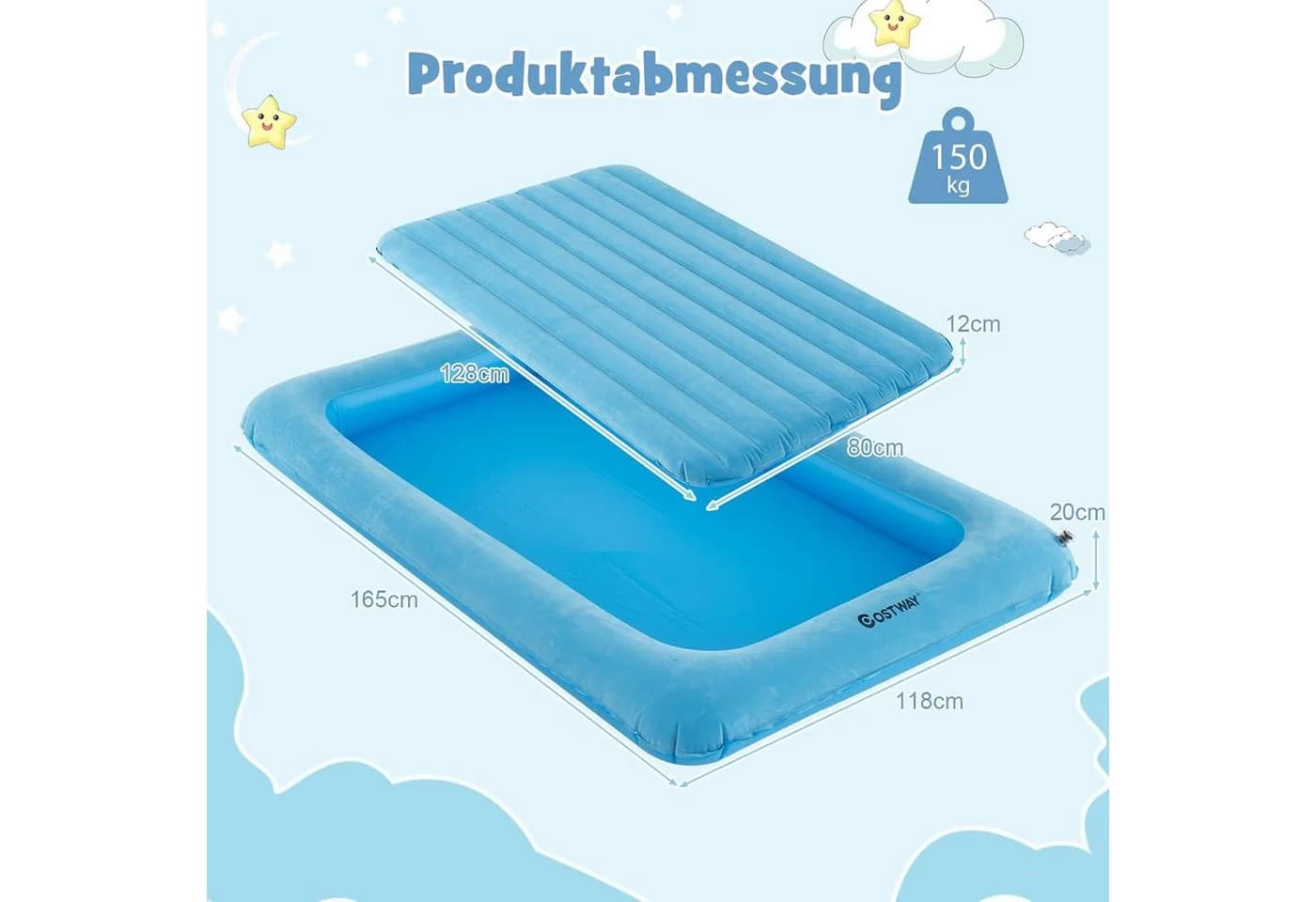KOMFOTTEU Kinderluftbett 2-in-1 mit Pumpe Blau/Grau - Bild 4