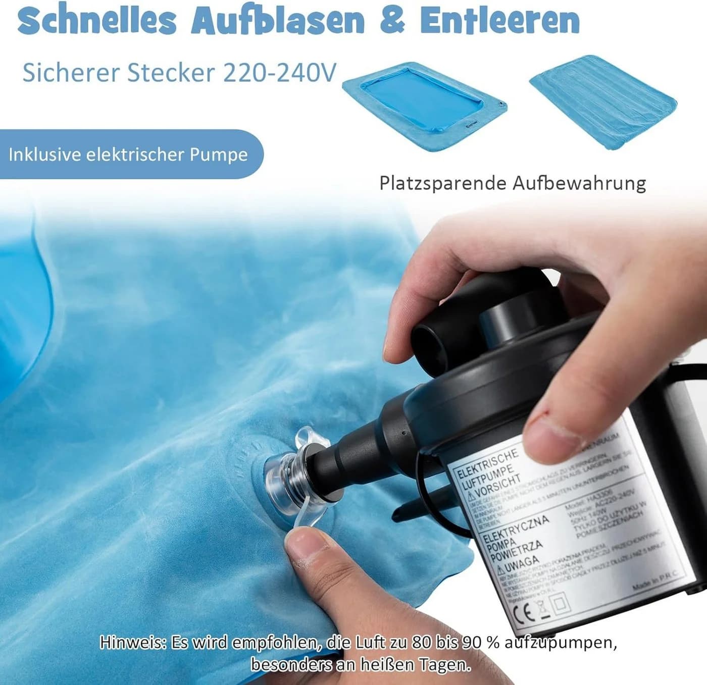 KOMFOTTEU Kinderluftbett 2-in-1 mit Pumpe Blau/Grau - Bild 5