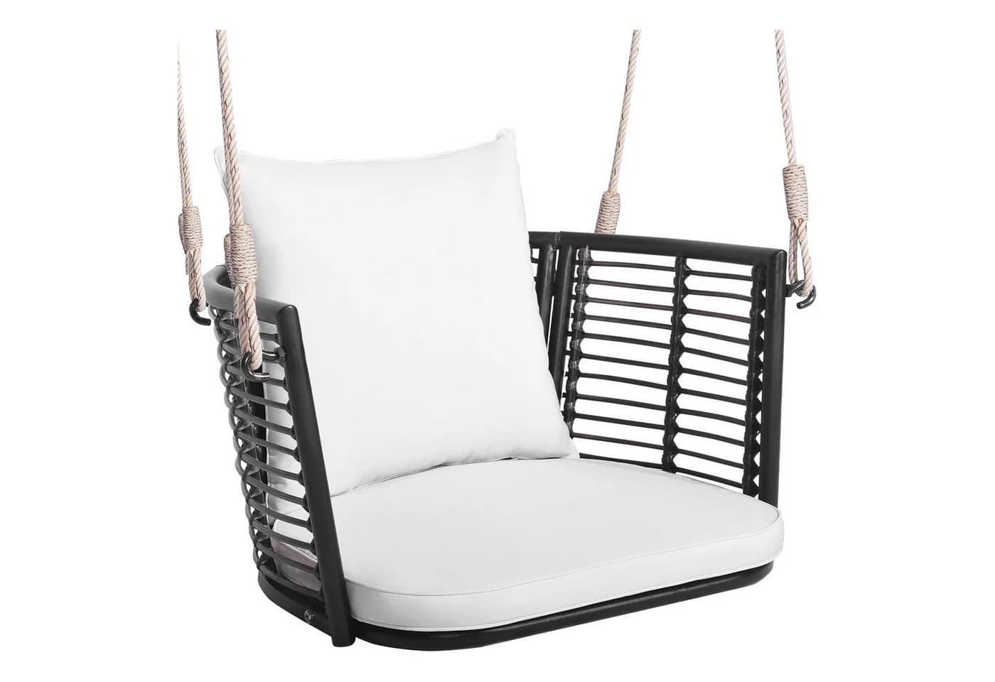 KOMFOTTEU Hängesessel Rattan Metallrahmen Braun Grau Weiß - Bild 2