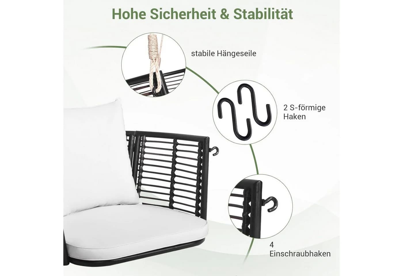 KOMFOTTEU Hängesessel Rattan Metallrahmen Braun Grau Weiß - Bild 3