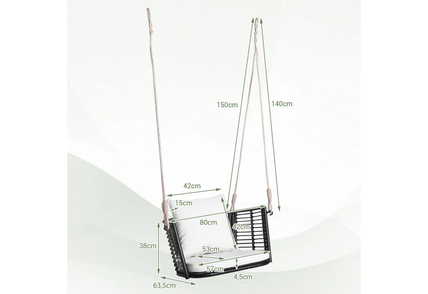KOMFOTTEU Hängesessel Rattan Metallrahmen Braun Grau Weiß - Bild 4