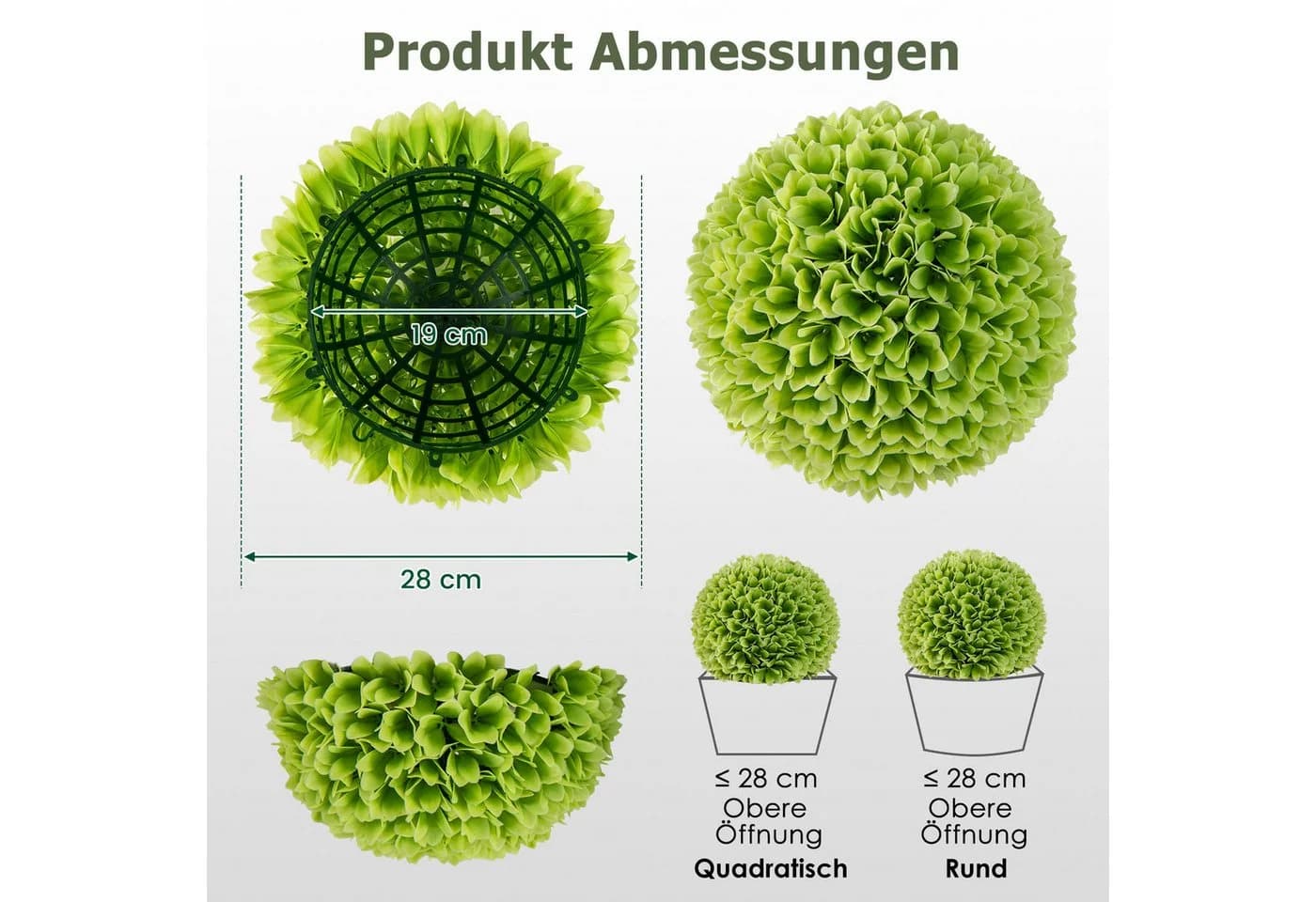 KOMFOTTEU Künstliche Buchsbaumkugel 48 cm Grün/Rosa - Bild 3
