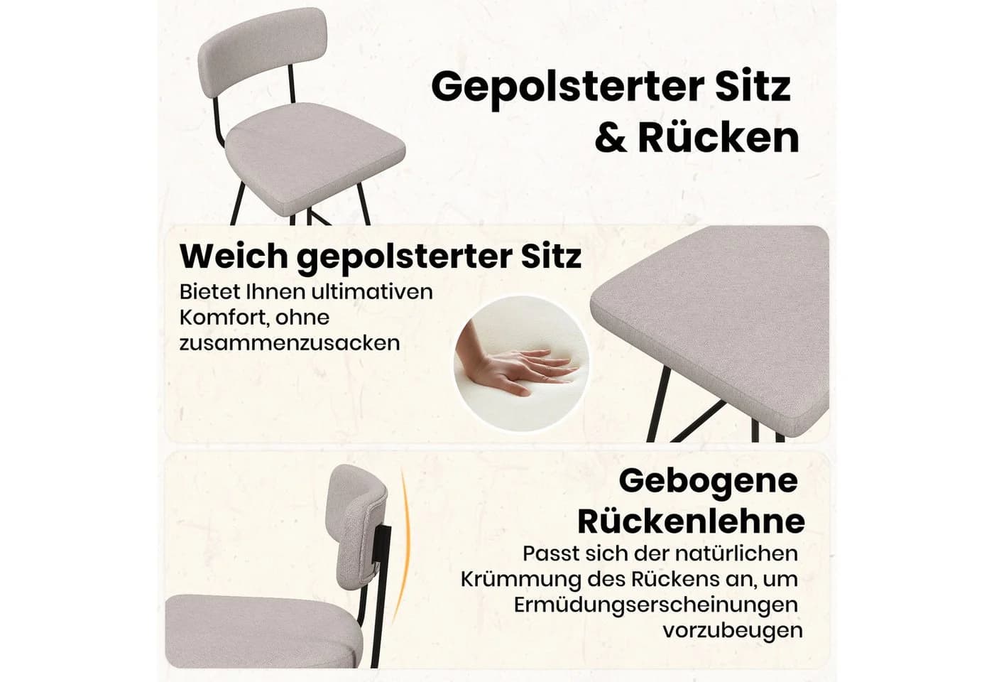 KOMFOTTEU Barhocker 2er-Set Küchenstühle drehbar mit Rückenlehne und Fußstütze - Bild 4