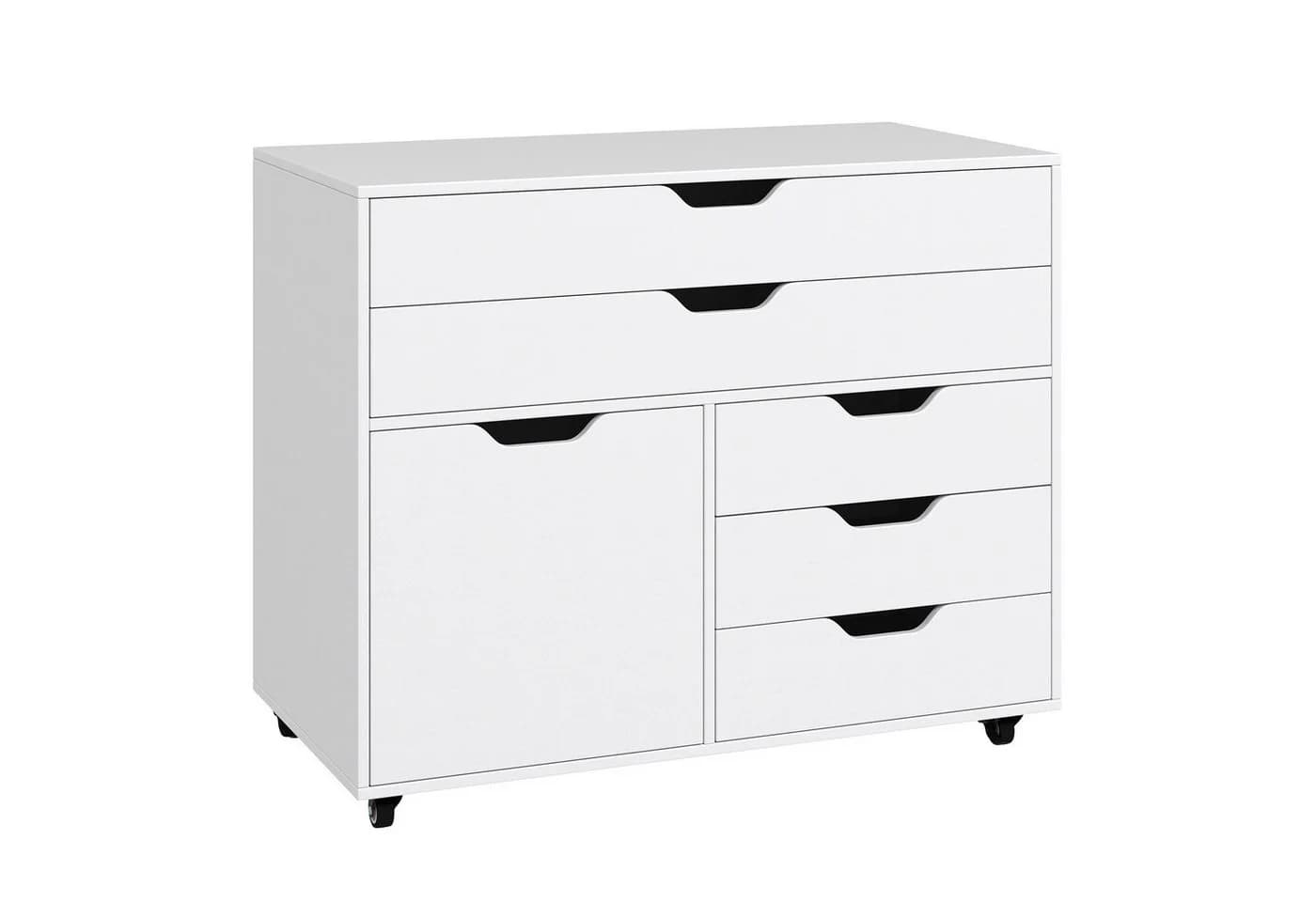 COSTWAY Rollcontainer mit 5 Schubladen Büroschrank mit Rollen Weiß - Bild 2