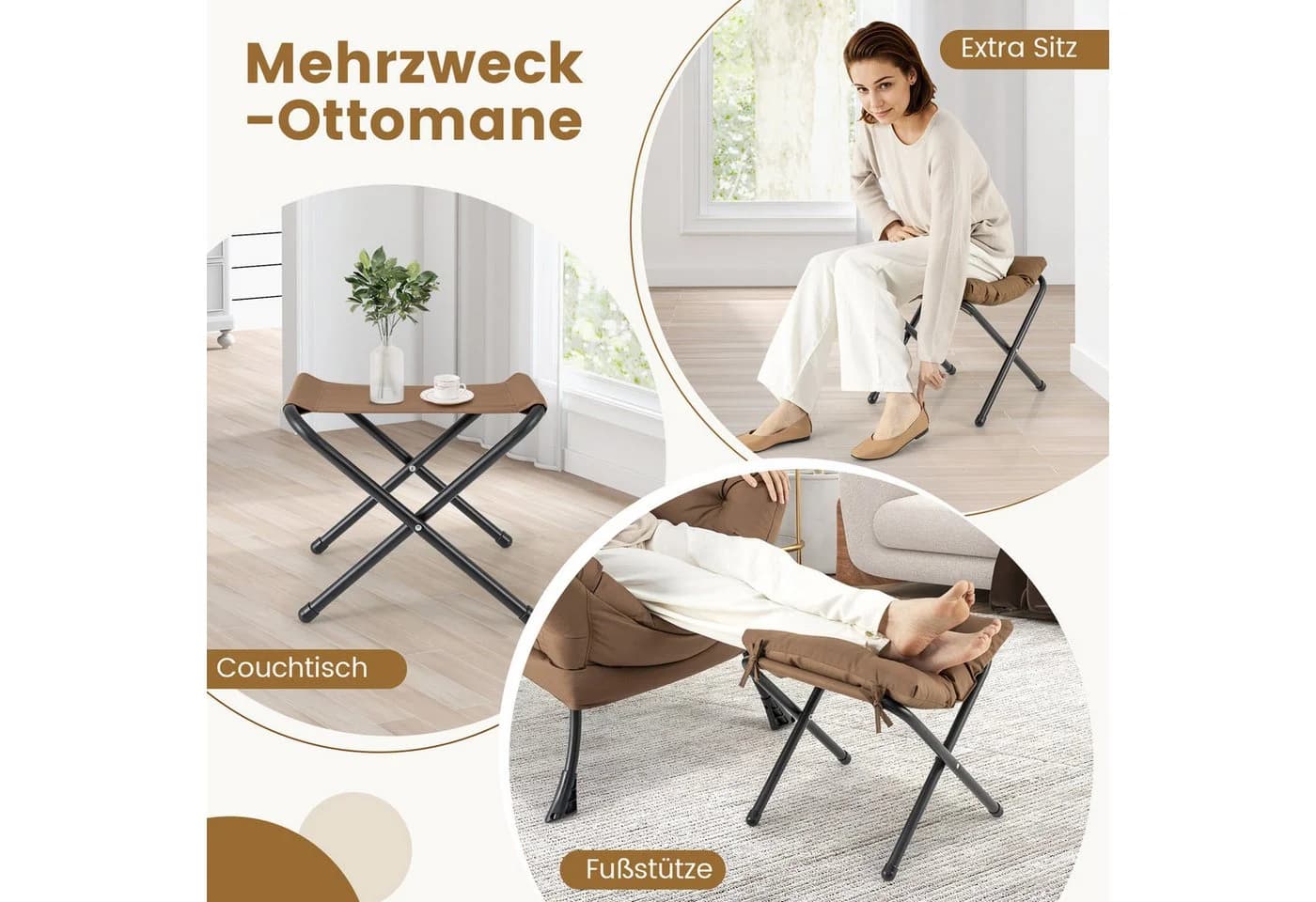 COSTWAY Relaxsessel mit Hocker, 150kg belastbar, ergonomisch, Polyester - Bild 3