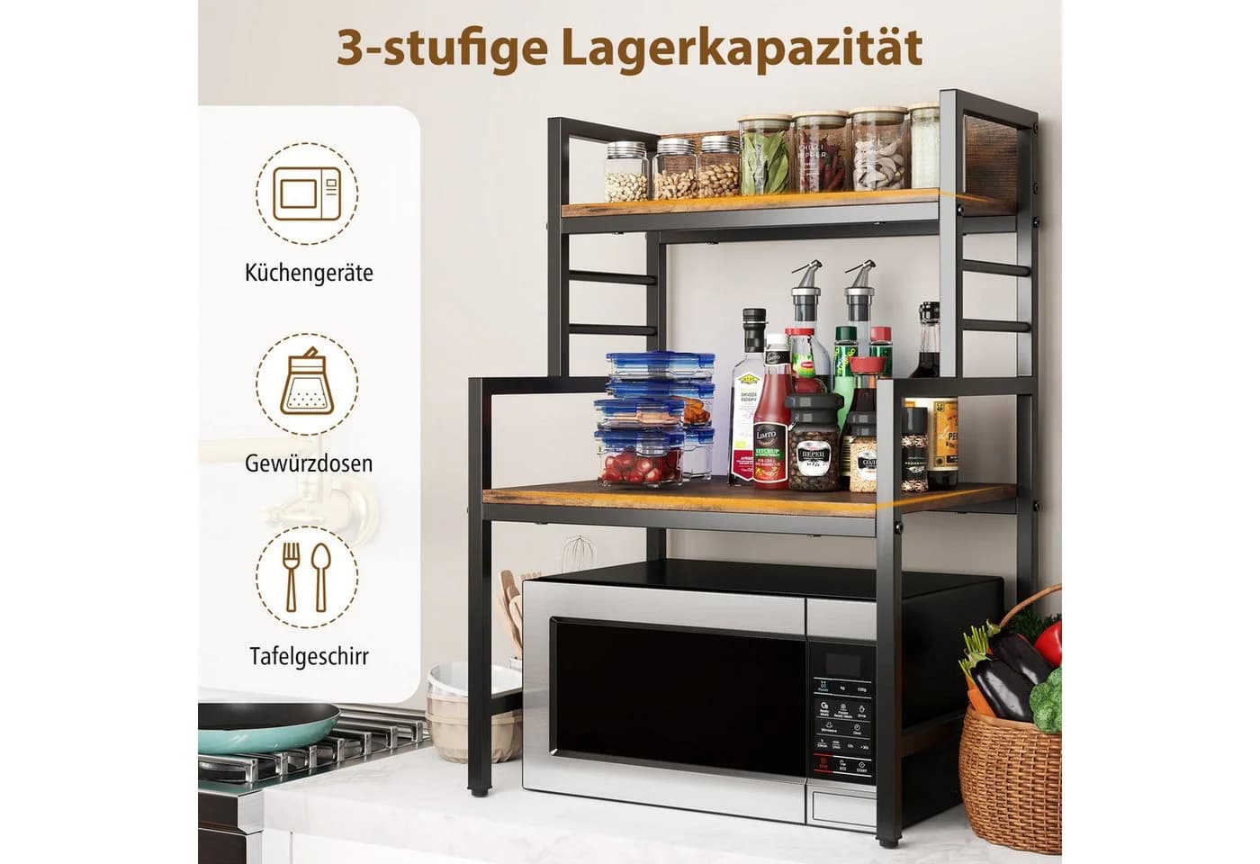 COSTWAY Küchenregal 3-stufig Mikrowellenregal mit 2 Ablagen - Bild 3
