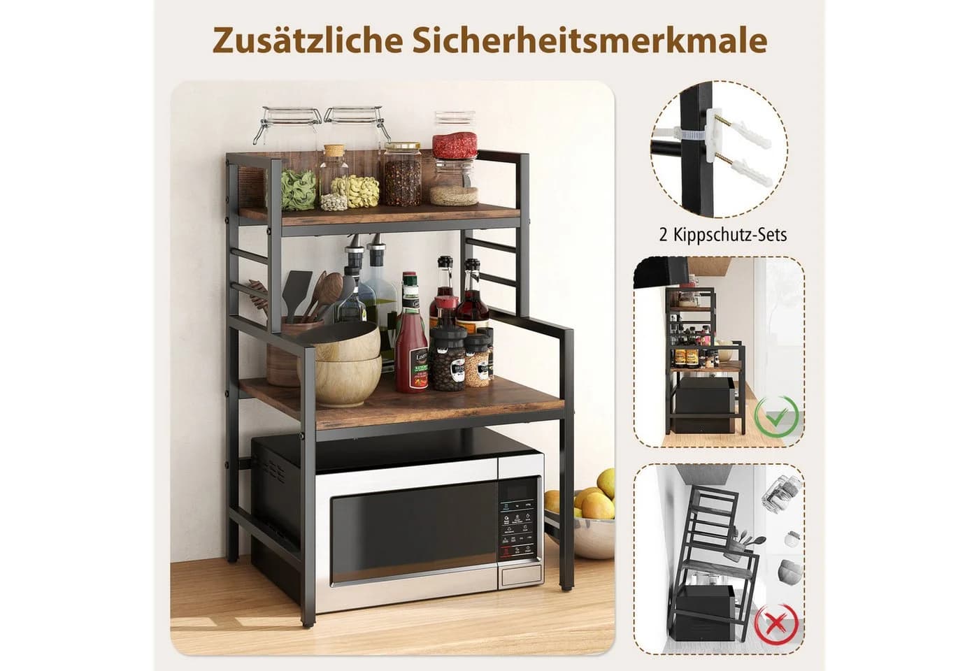 COSTWAY Küchenregal 3-stufig Mikrowellenregal mit 2 Ablagen - Bild 4