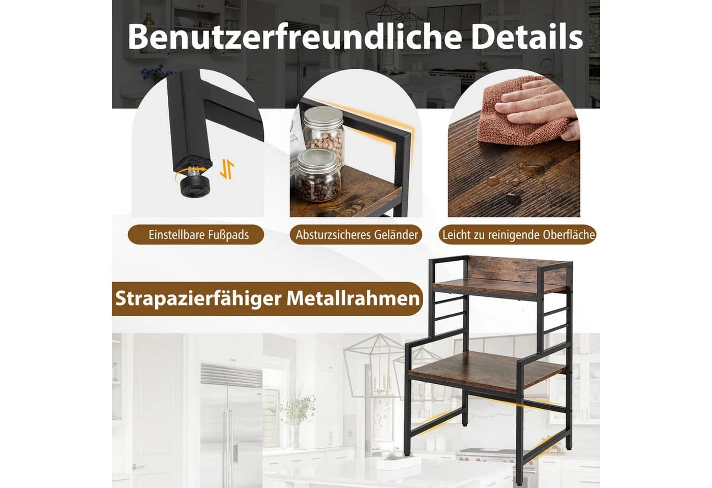 COSTWAY Küchenregal 3-stufig Mikrowellenregal mit 2 Ablagen - Bild 5