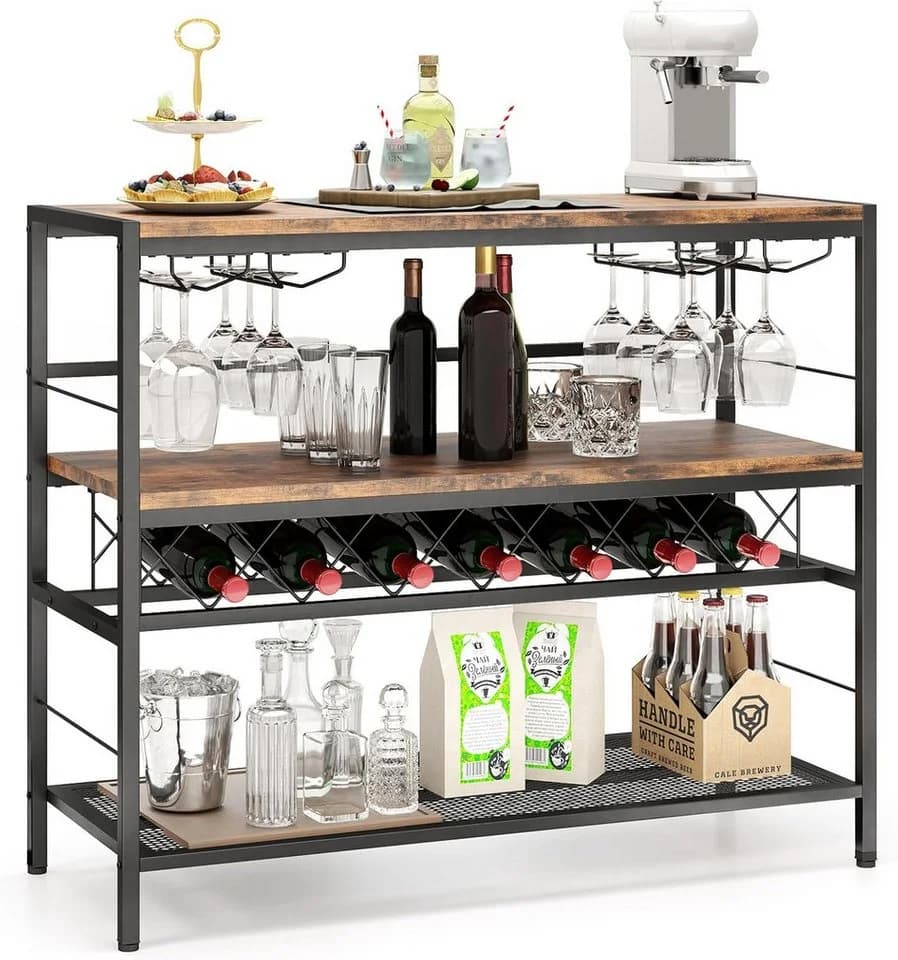 COSTWAY Weinschrank Rustikales Braun mit 4 Reihen Glashalter & Weinregal - Bild 2