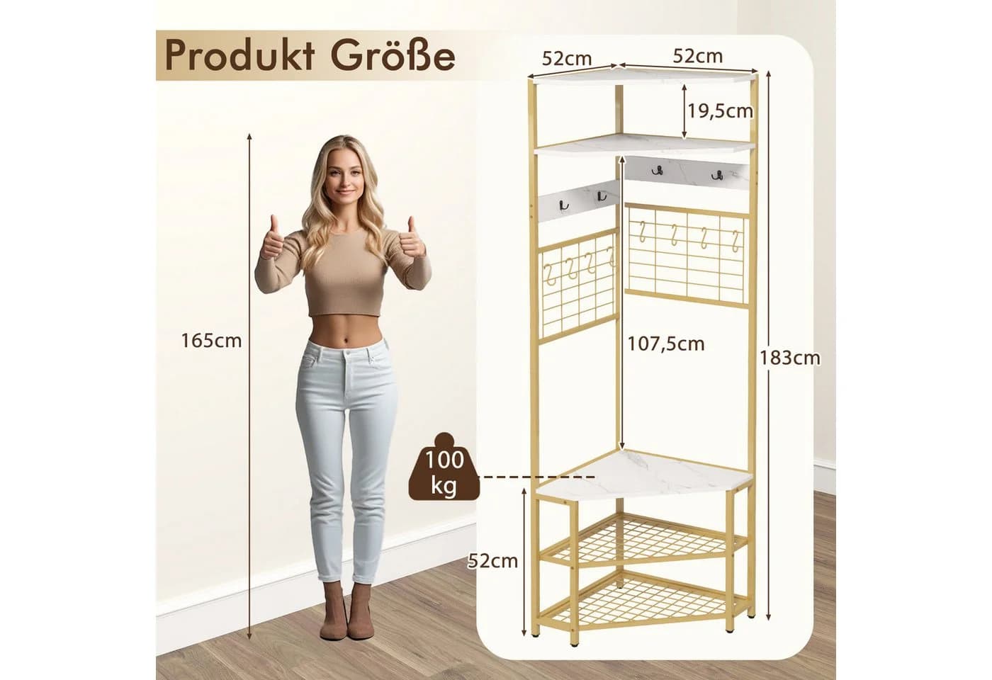 COSTWAY Kleiderständer Eck mit Schuhbank 3 in 1 Metall - Bild 5