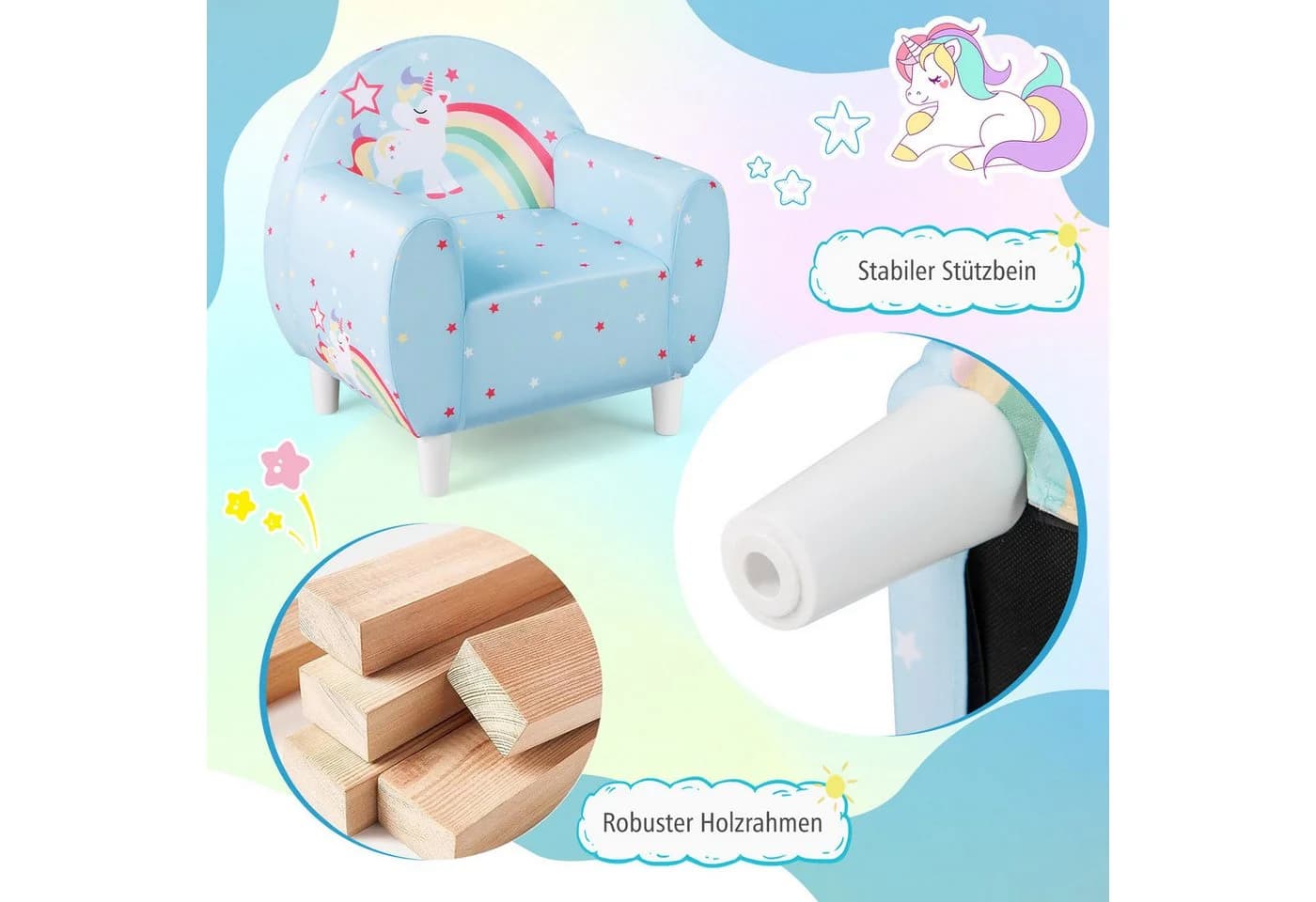 COSTWAY Kindersofa Einhorn Blau mit Spandex-Bezug - Bild 3