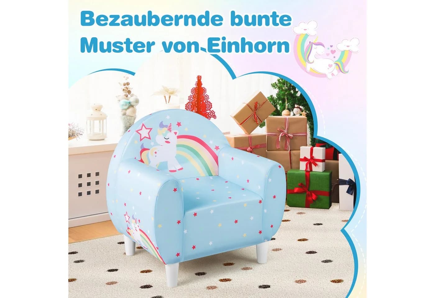 COSTWAY Kindersofa Einhorn Blau mit Spandex-Bezug - Bild 5