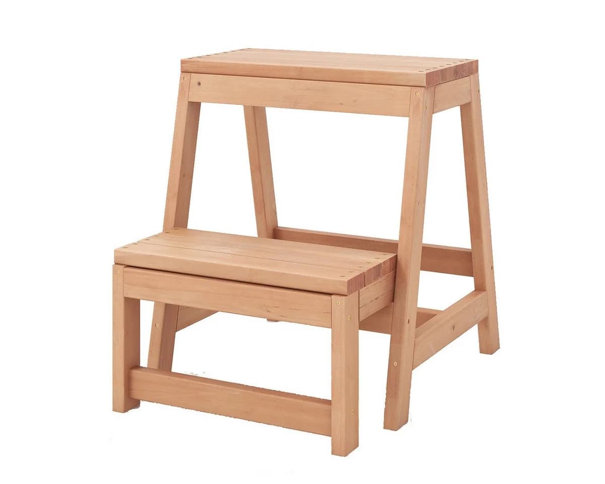 COSTWAY Trittleiter 2-stufig klappbar Fichtenholz Natur - Bild 2