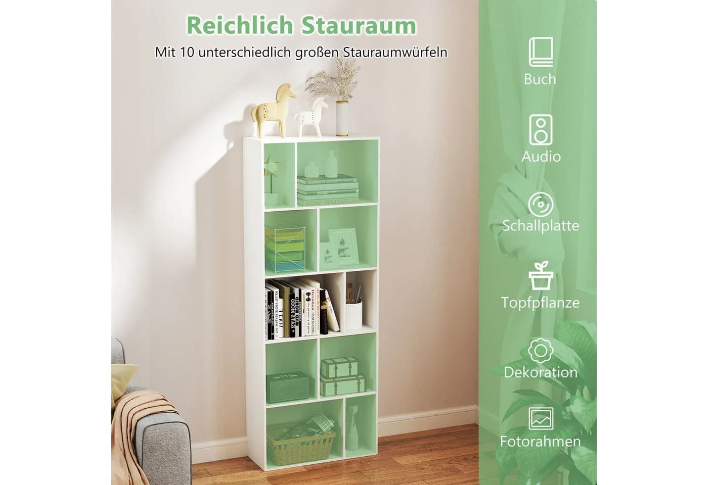 COSTWAY Bücherregal 5 Ebenen 10 Fächer Weiß Modern - Bild 3