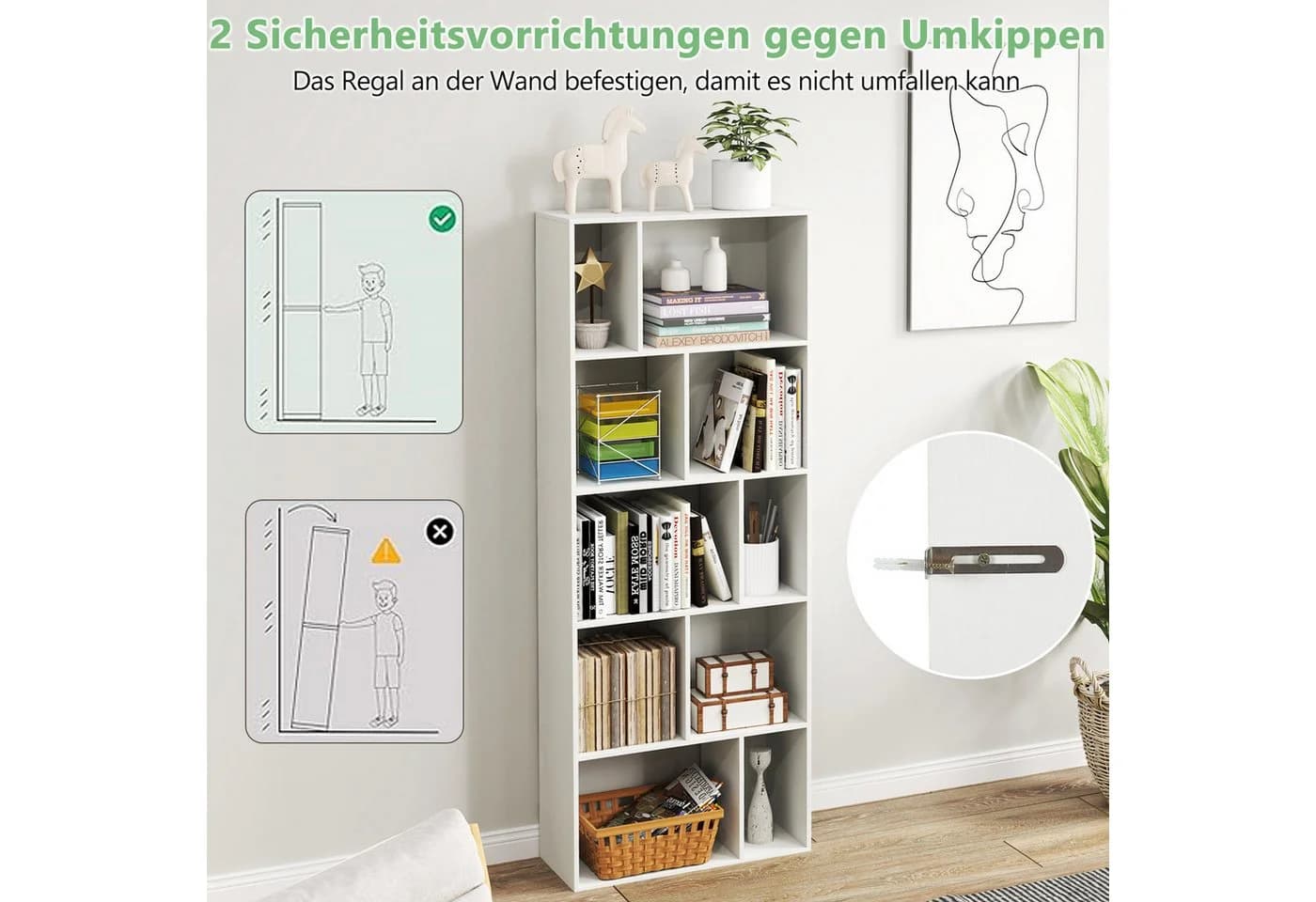 COSTWAY Bücherregal 5 Ebenen 10 Fächer Weiß Modern - Bild 4