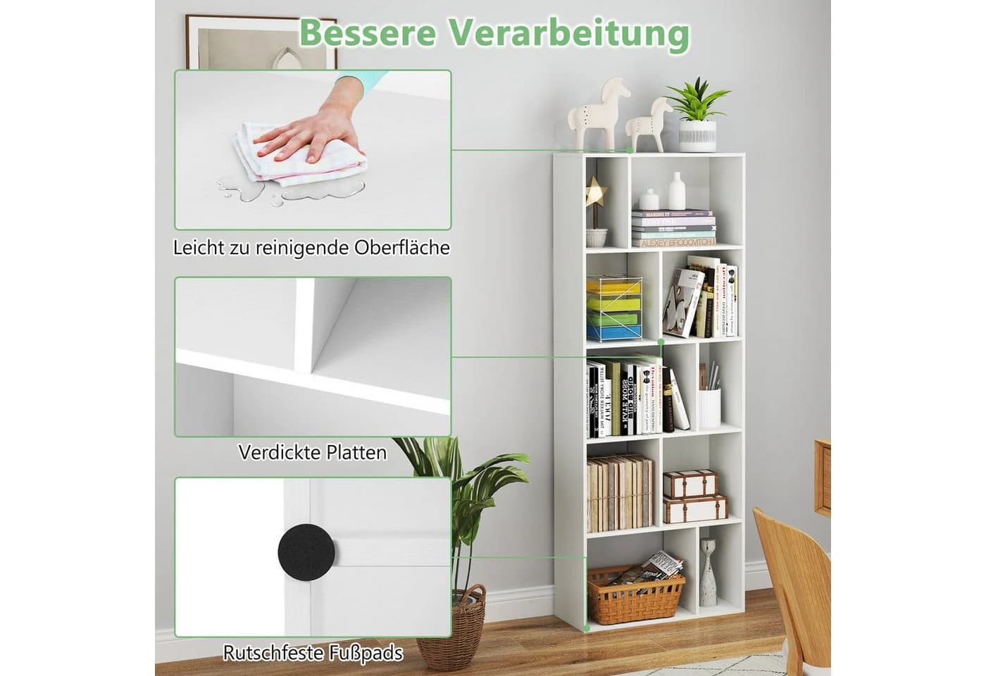 COSTWAY Bücherregal 5 Ebenen 10 Fächer Weiß Modern - Bild 5