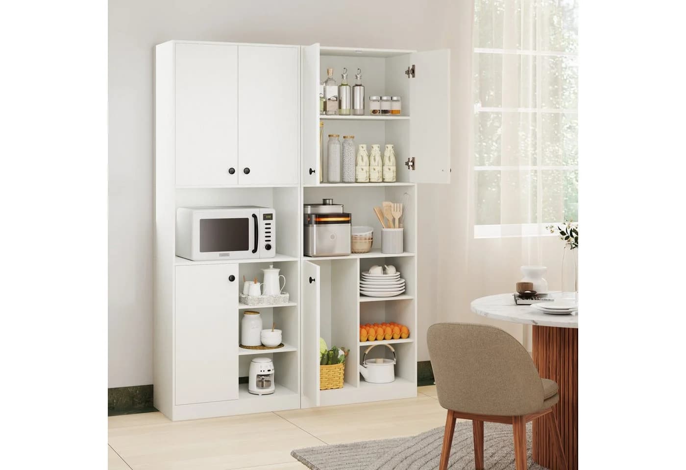COSTWAY Küchenbuffet mit Arbeitsplatte Weiß
