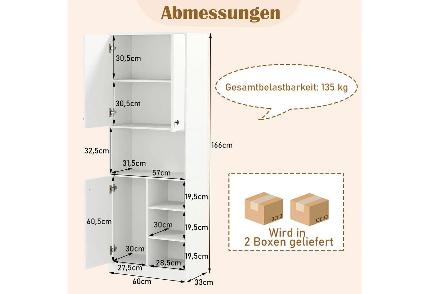 COSTWAY Küchenbuffet mit Arbeitsplatte Weiß - Bild 5