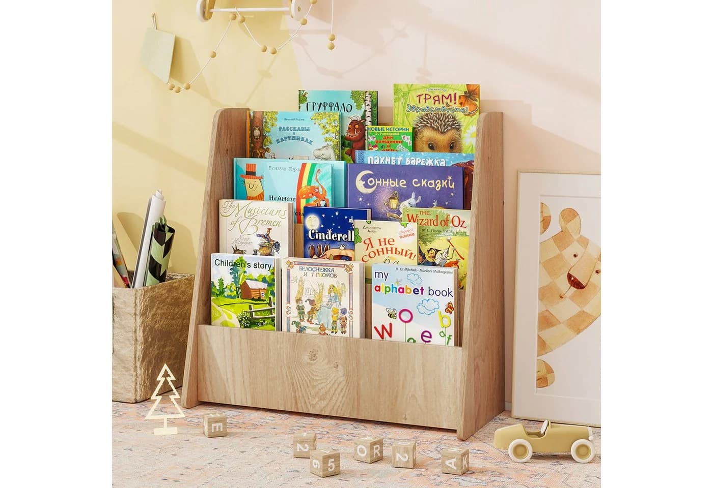 COSTWAY Kinderregal 4 Ablagefächer 57,5 x 26,5 x 59 cm Natur
