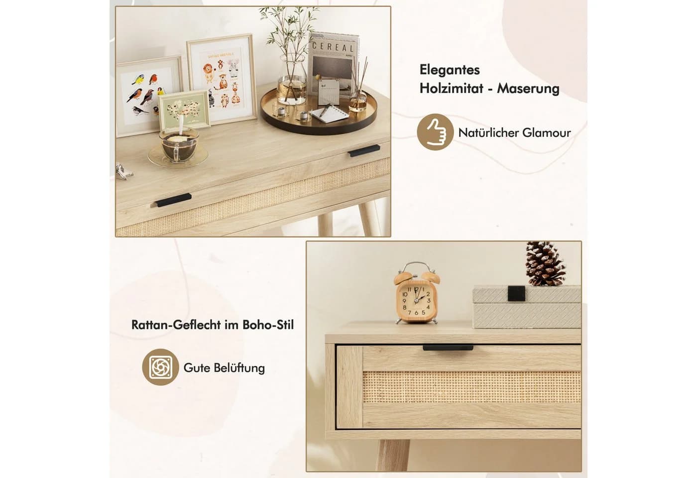 COSTWAY Konsolentisch mit Rattan-Akzenten - Bild 3