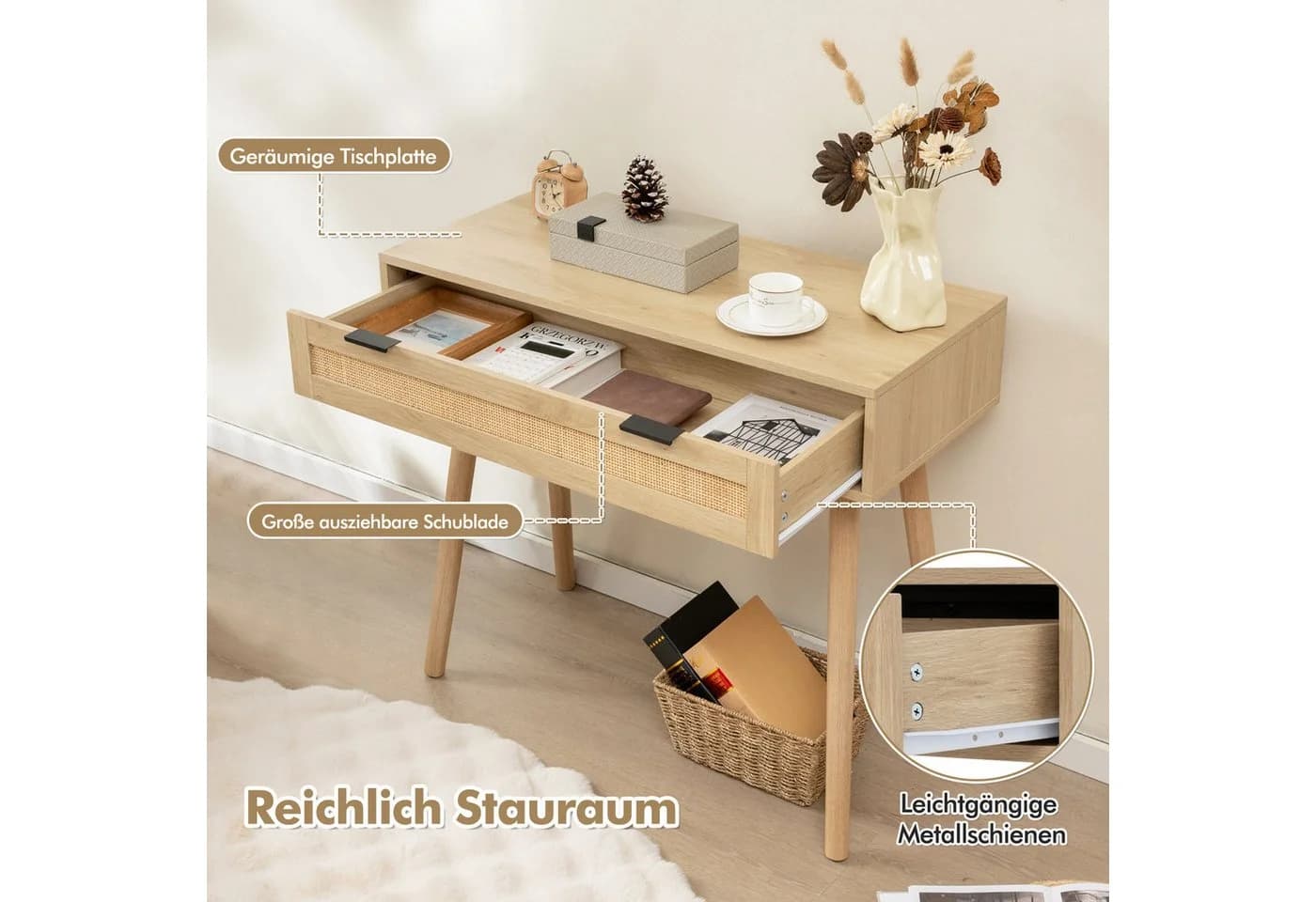 COSTWAY Konsolentisch mit Rattan-Akzenten - Bild 4