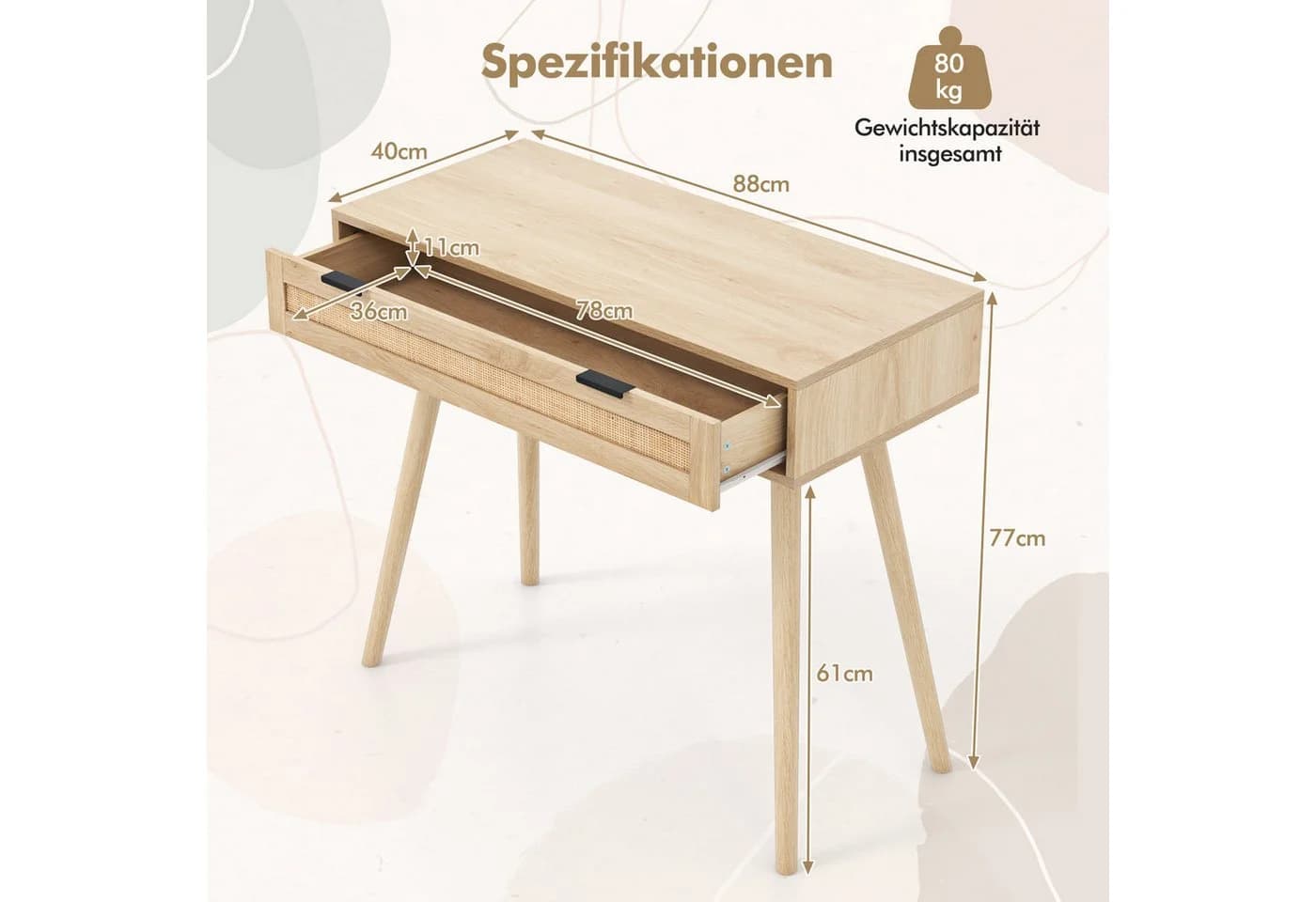 COSTWAY Konsolentisch mit Rattan-Akzenten - Bild 5