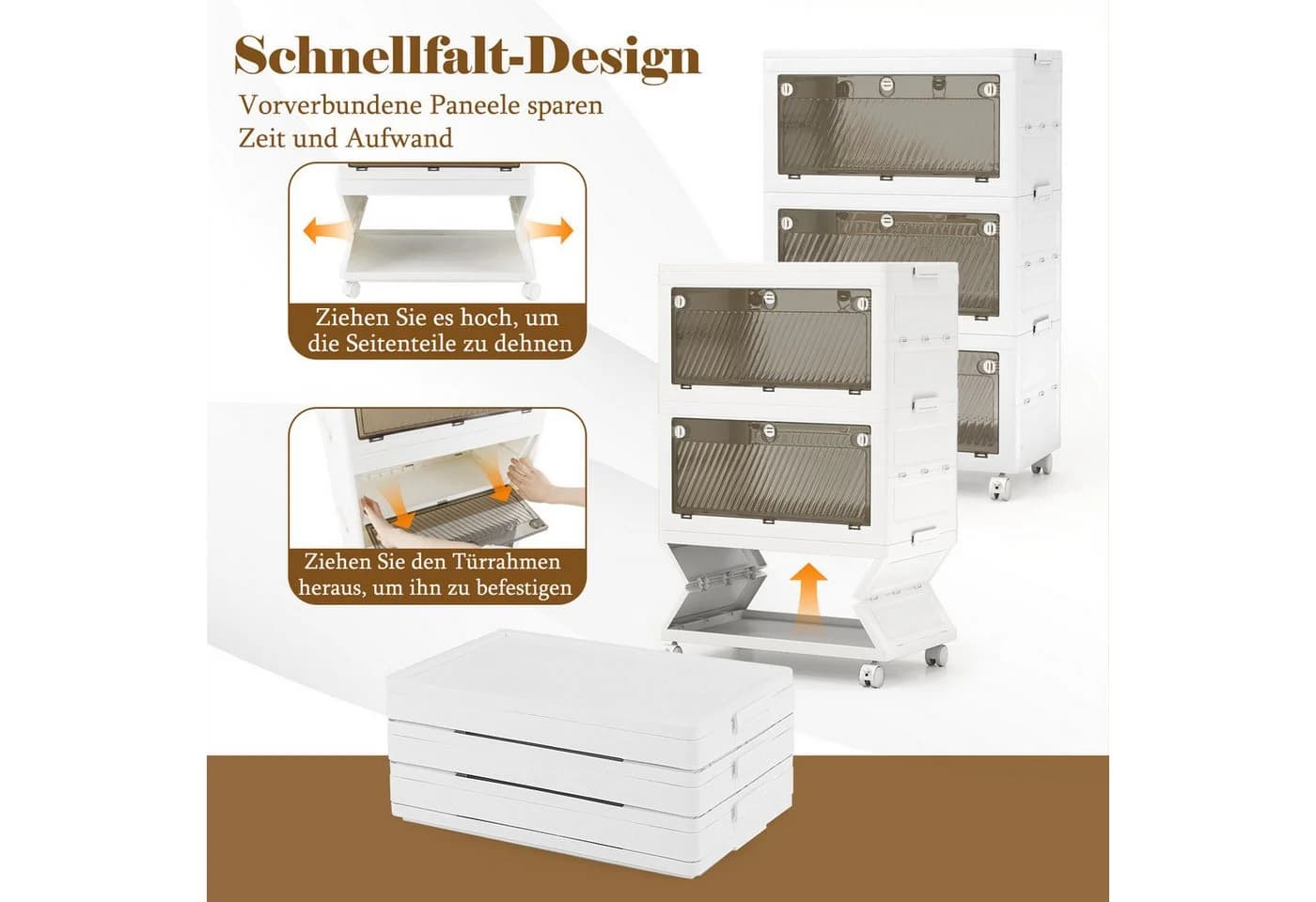COSTWAY Aufbewahrungsbox 3er Set Stapelboxen faltbar auf Rollen - Bild 3