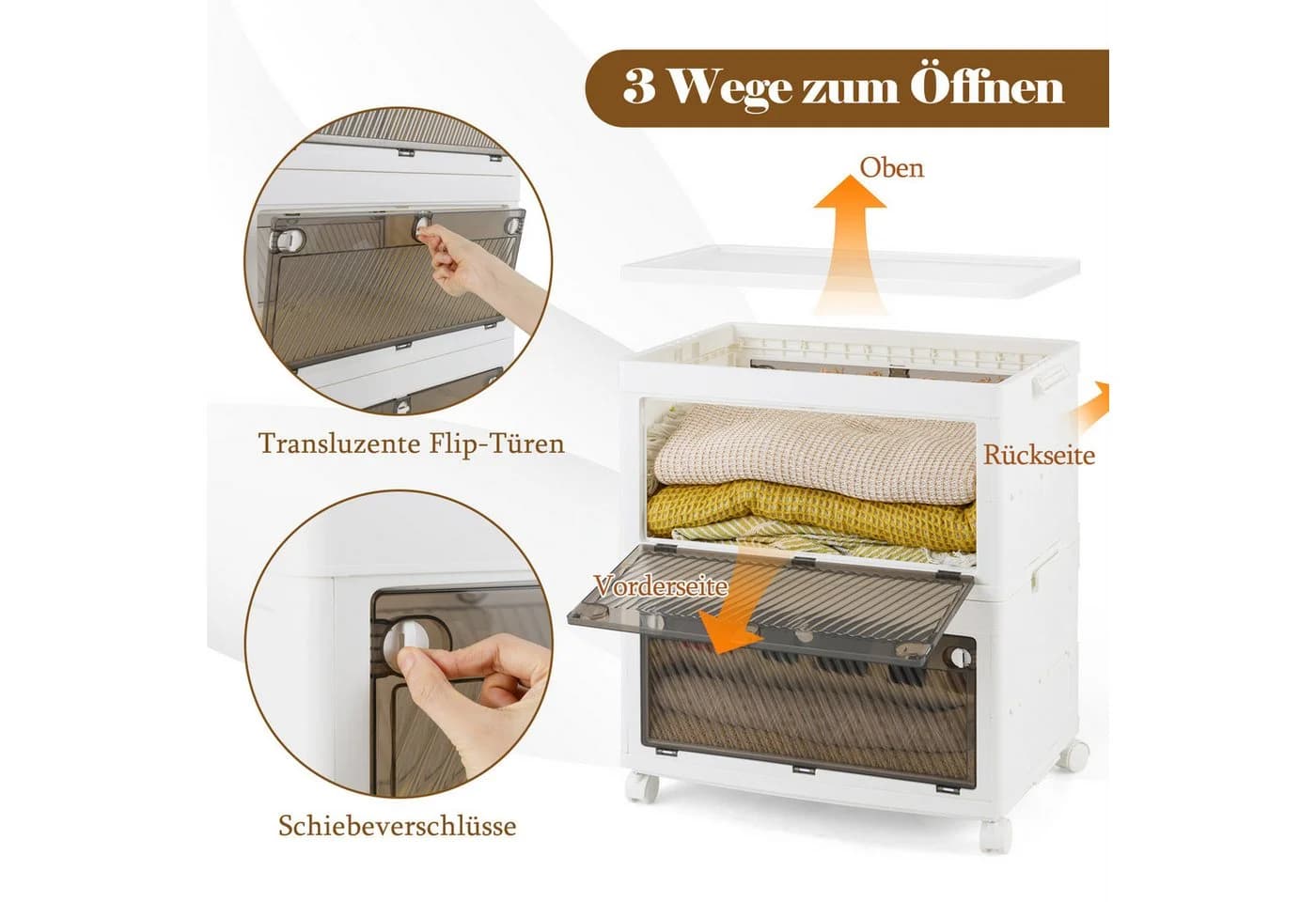 COSTWAY Aufbewahrungsbox 3er Set Stapelboxen faltbar auf Rollen - Bild 5
