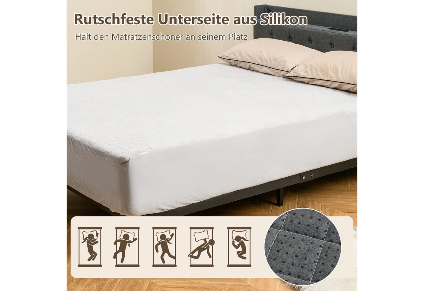 Matratzenschoner KOMFOTTEU mit Schaumstoff-Polsterung & Rutschfester Unterseite - Bild 5