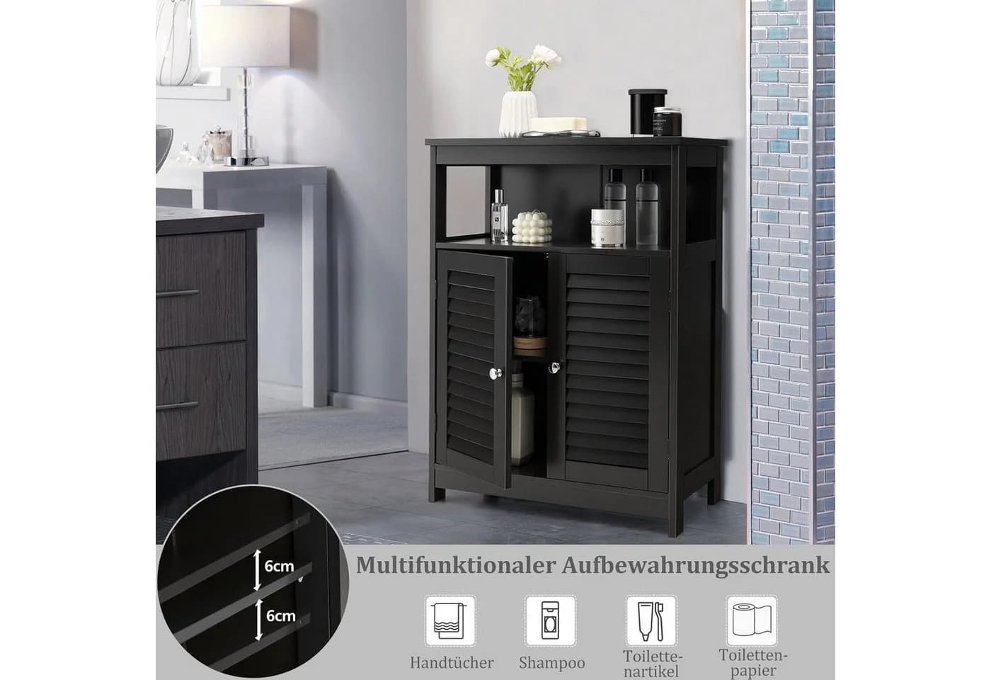 Elegante Badkommode mit Lamellentür und Tischplatte - Bild 4