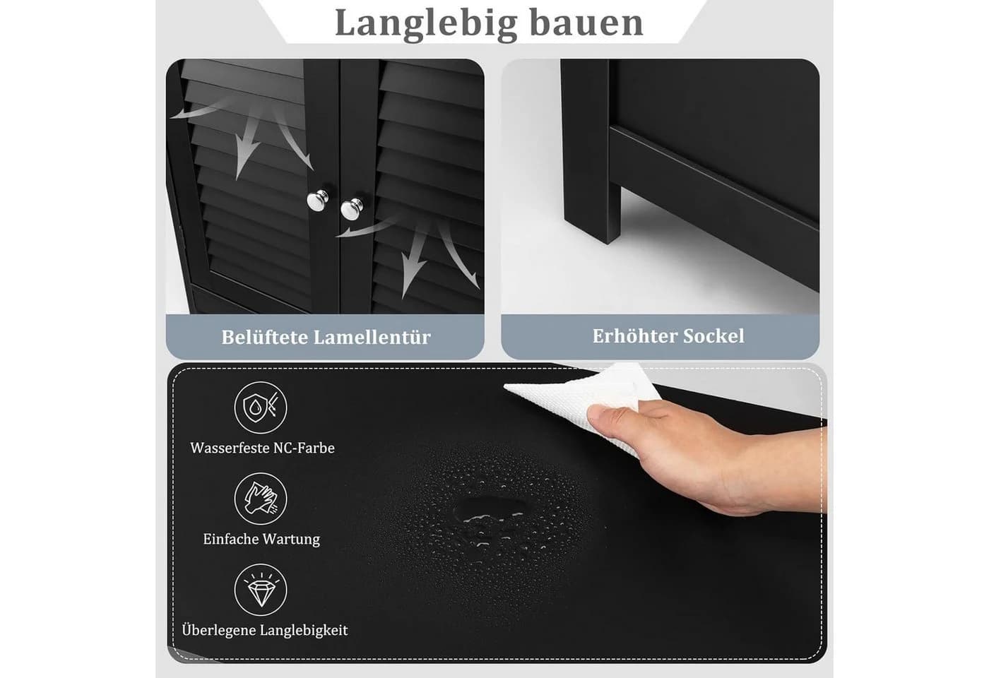 Elegante Badkommode mit Lamellentür und Tischplatte - Bild 5