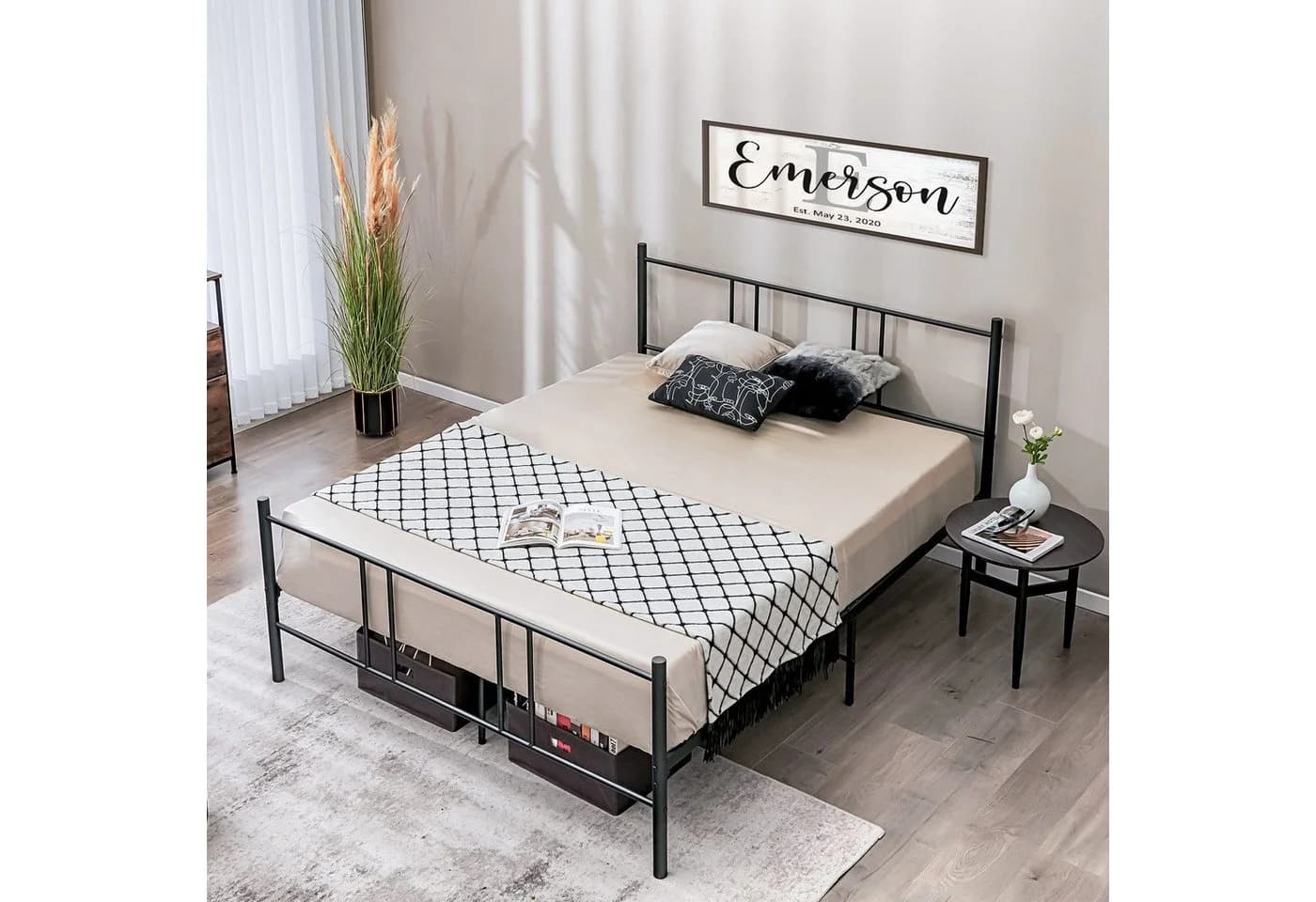 COSTWAY Bettgestell 160x200cm Metall mit Lattenrost ohne Matratze - Bild 2